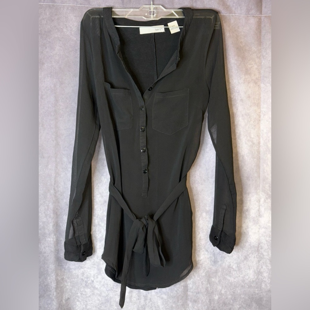 Kersh Black Sheer Button-Up Blouse